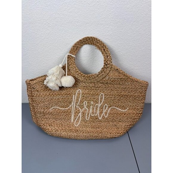 Shiraleah natural 100% jute "Bride" beach coastal bachlorette tote bag honeymoon - Picture 1 of 8